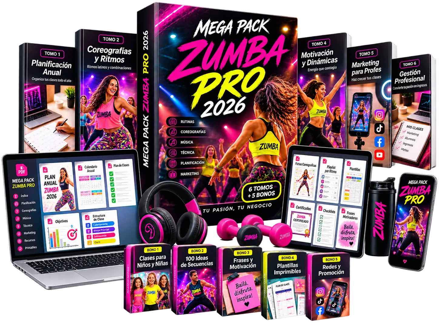 Mega Pack Zumba Pro 2026 - 6 tomos y 5 bonos digitales para profesores de Zumba